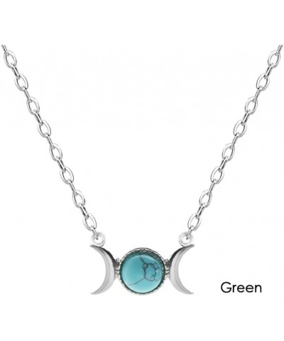 Triple Goddess Moon Symbol Pendant Necklace Opal Healing Crystal Natural Stone Sailor Moon Pendant for Women opal & Green $4....