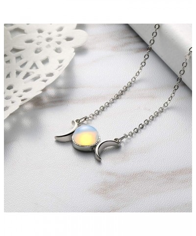 Triple Goddess Moon Symbol Pendant Necklace Opal Healing Crystal Natural Stone Sailor Moon Pendant for Women opal & Green $4....