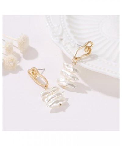 Geometric Pearl Earrings for Women Girls Gold Plated Vintage Hollow Love Heart Shape Irregular Imitate Shell Pearl Dangle Dro...