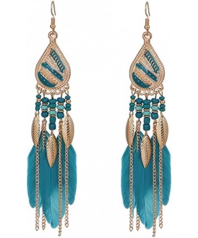 Boho Colorful Feather Dangle Earrings Handmade with Rope Beads Tassel Fashion Earrings for Women Girls Tassel Blue $6.26 Earr...