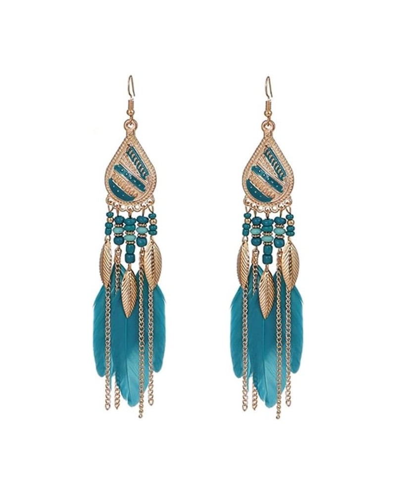 Boho Colorful Feather Dangle Earrings Handmade with Rope Beads Tassel Fashion Earrings for Women Girls Tassel Blue $6.26 Earr...