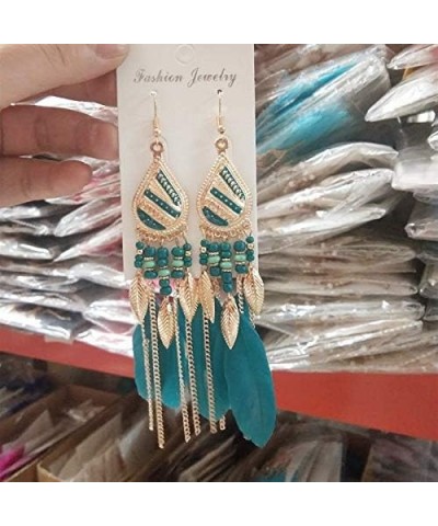 Boho Colorful Feather Dangle Earrings Handmade with Rope Beads Tassel Fashion Earrings for Women Girls Tassel Blue $6.26 Earr...