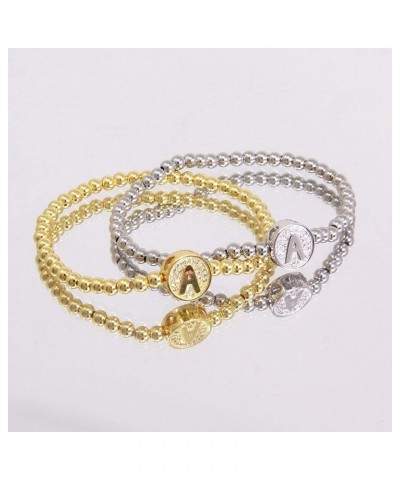 by you Initial Bracelets for Women 26 Letters Alphabet Round Charm Stainless Steel Gold Silver Beaded ball Bracelets Gold - A...