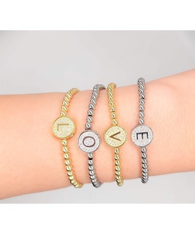 by you Initial Bracelets for Women 26 Letters Alphabet Round Charm Stainless Steel Gold Silver Beaded ball Bracelets Gold - A...