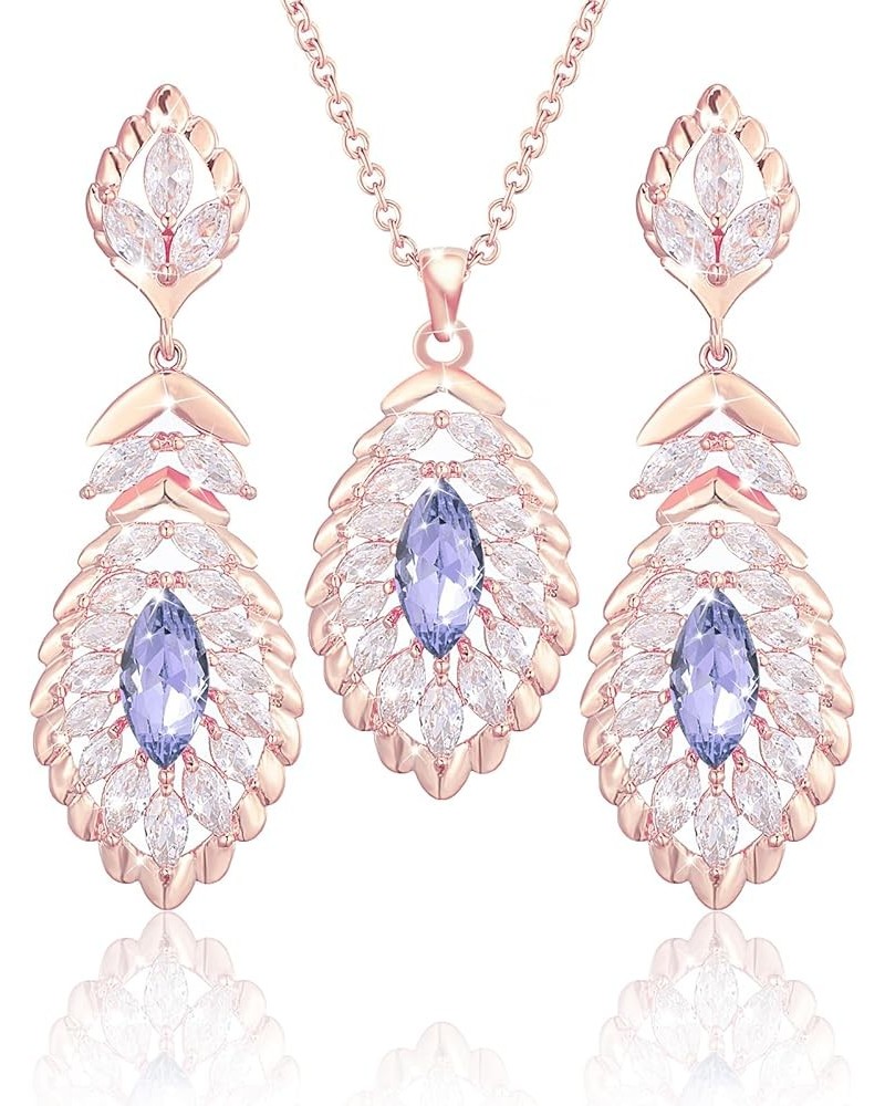 Oval Crystal Pendant Dangle Necklaces and Earrings Jewelry Sets for Women Glod Plated Jun-Lavender-Rose Gold $17.07 Jewelry Sets