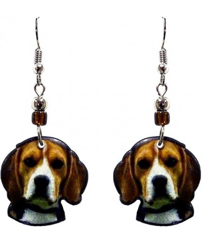 Dog Face Animal Graphic Dangle Earrings - Womens Fashion Handmade Jewelry Pet Lover Accessorie Beagle/Brown $11.19 Earrings