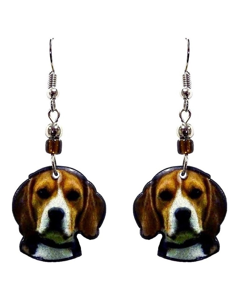 Dog Face Animal Graphic Dangle Earrings - Womens Fashion Handmade Jewelry Pet Lover Accessorie Beagle/Brown $11.19 Earrings