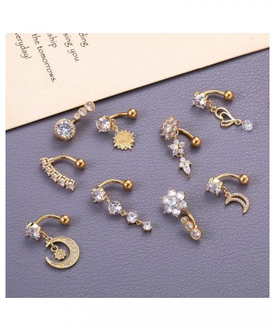 9Pcs 14G Stainless Steel Dangle Belly Rings for Women Girls Reverse Navel Rings Curved Barbell Body Piercing Jewelry Gold $13...