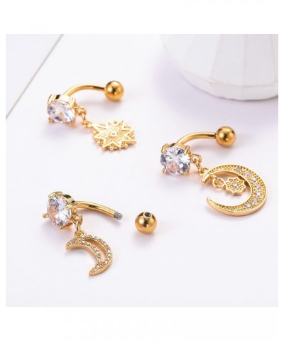 9Pcs 14G Stainless Steel Dangle Belly Rings for Women Girls Reverse Navel Rings Curved Barbell Body Piercing Jewelry Gold $13...