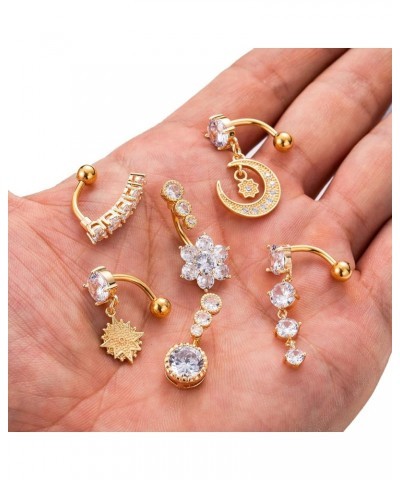 9Pcs 14G Stainless Steel Dangle Belly Rings for Women Girls Reverse Navel Rings Curved Barbell Body Piercing Jewelry Gold $13...