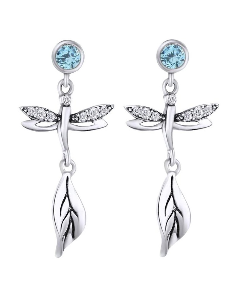 Round Cut Simulated Birthstone & White Cubic Zirconia Dragonfly Drop Earrings with Push Back Jewelry For Women In 14k Gold Ov...