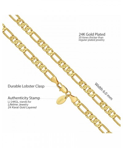 4.5mm & 6mm Swiss Diamond Cut Figaro Chain Necklaces 24k Real Gold Plated 16 inches 6mm $28.40 Necklaces