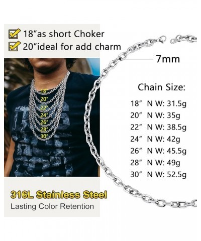 316L Stainless Steel Chain for Men/Women, Cable Link Necklace, 3/5/7/9/12MM Width, 18-30" (Send Gift Box) 24 inch C: 7mm-silv...