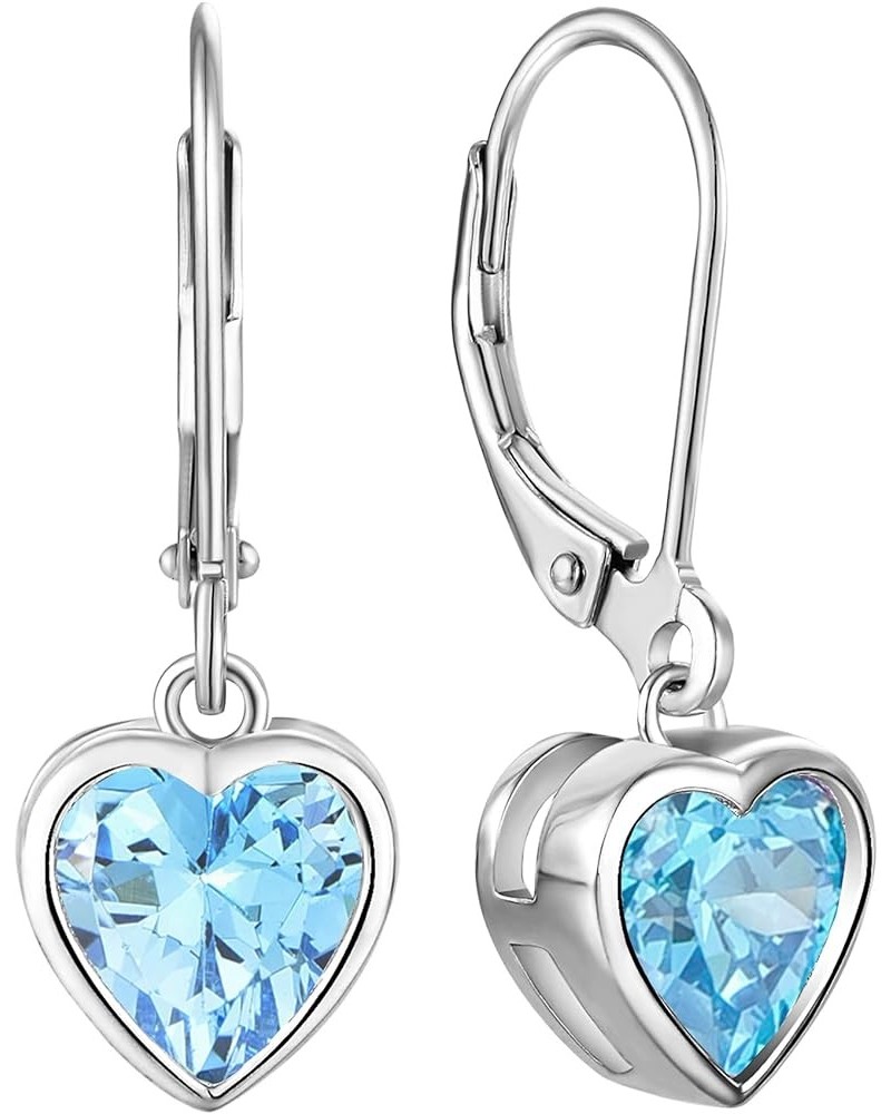 Women's Solitaire Dangle Drop Earrings Sterling Silver Heart Leverback Earrings Birthstones Jewelry Gifts 03-aquamarine-Mar $...