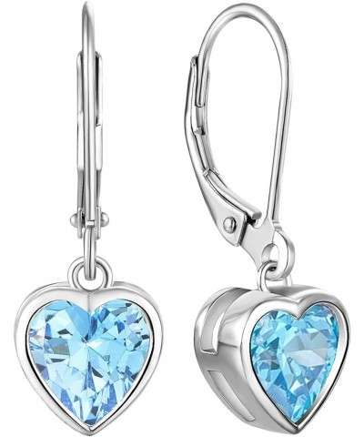 Women's Solitaire Dangle Drop Earrings Sterling Silver Heart Leverback Earrings Birthstones Jewelry Gifts 03-aquamarine-Mar $...