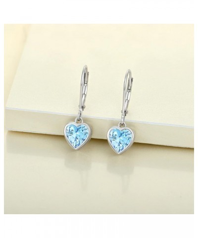 Women's Solitaire Dangle Drop Earrings Sterling Silver Heart Leverback Earrings Birthstones Jewelry Gifts 03-aquamarine-Mar $...