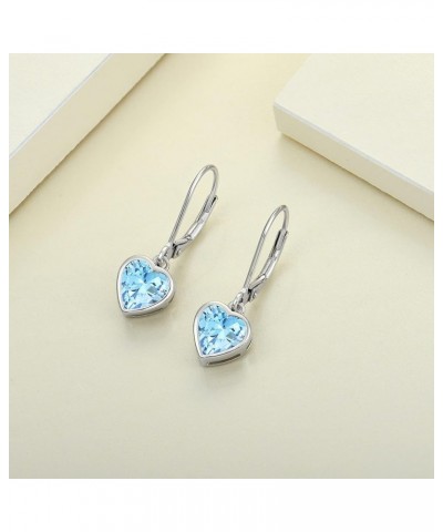 Women's Solitaire Dangle Drop Earrings Sterling Silver Heart Leverback Earrings Birthstones Jewelry Gifts 03-aquamarine-Mar $...