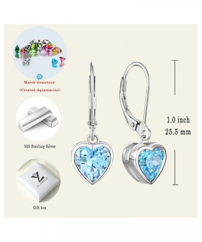 Women's Solitaire Dangle Drop Earrings Sterling Silver Heart Leverback Earrings Birthstones Jewelry Gifts 03-aquamarine-Mar $...