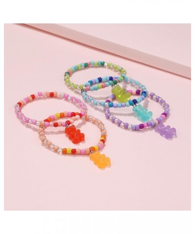 Y2k Colorful Beads Gummy Bear Pendant Necklace Bracelet Resin Bear Choker Necklace Beaded Strech Bracelet Jewelry Set for Wom...