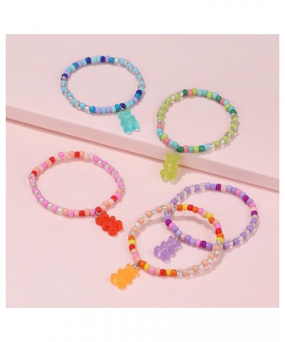 Y2k Colorful Beads Gummy Bear Pendant Necklace Bracelet Resin Bear Choker Necklace Beaded Strech Bracelet Jewelry Set for Wom...