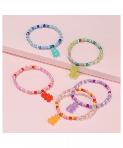 Y2k Colorful Beads Gummy Bear Pendant Necklace Bracelet Resin Bear Choker Necklace Beaded Strech Bracelet Jewelry Set for Wom...