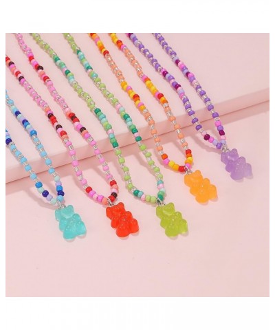 Y2k Colorful Beads Gummy Bear Pendant Necklace Bracelet Resin Bear Choker Necklace Beaded Strech Bracelet Jewelry Set for Wom...