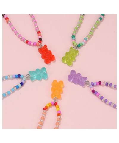 Y2k Colorful Beads Gummy Bear Pendant Necklace Bracelet Resin Bear Choker Necklace Beaded Strech Bracelet Jewelry Set for Wom...