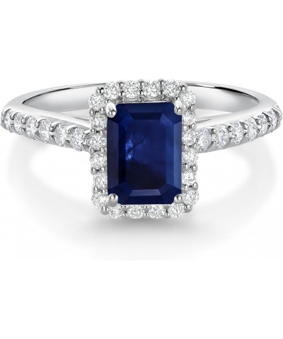 10K White Gold Blue Sapphire and White Lab Grown Diamond Halo Engagement Wedding Ring For Women (1.90 Cttw, Emerald Cut 7X5MM...