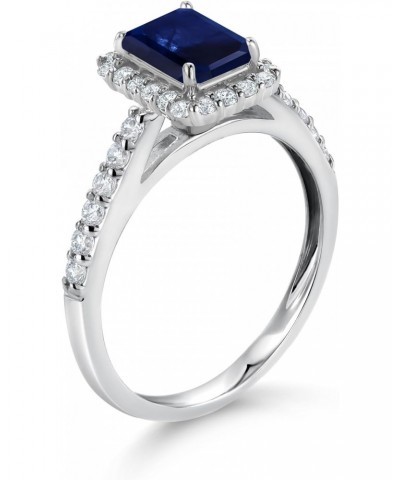 10K White Gold Blue Sapphire and White Lab Grown Diamond Halo Engagement Wedding Ring For Women (1.90 Cttw, Emerald Cut 7X5MM...