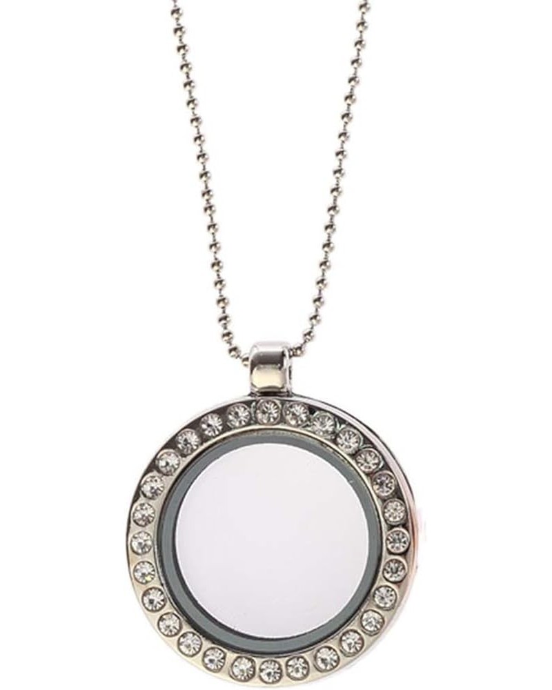 Necklaces Women Inlaid Living Memory Floating Charm Round Glass Locket Necklace Necklace Gun Black $4.39 Necklaces