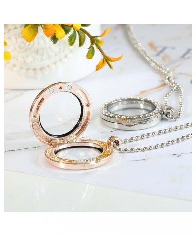 Necklaces Women Inlaid Living Memory Floating Charm Round Glass Locket Necklace Necklace Gun Black $4.39 Necklaces