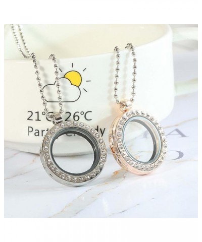 Necklaces Women Inlaid Living Memory Floating Charm Round Glass Locket Necklace Necklace Gun Black $4.39 Necklaces