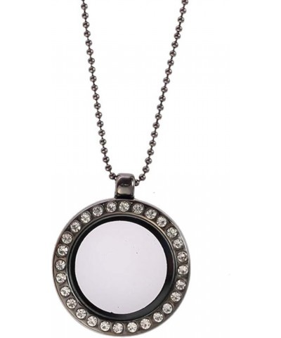 Necklaces Women Inlaid Living Memory Floating Charm Round Glass Locket Necklace Necklace Gun Black $4.39 Necklaces