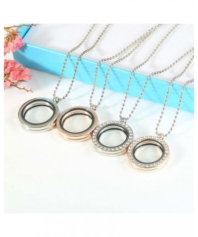 Necklaces Women Inlaid Living Memory Floating Charm Round Glass Locket Necklace Necklace Gun Black $4.39 Necklaces