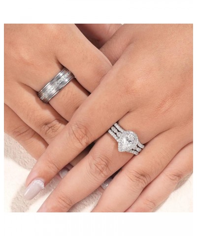 Wedding Ring Sets for Him and Her AAAAA Cz Promise Rings for Couples Women Mens Band Pear Shape Size 5-13 Men's Size 8 & Wome...