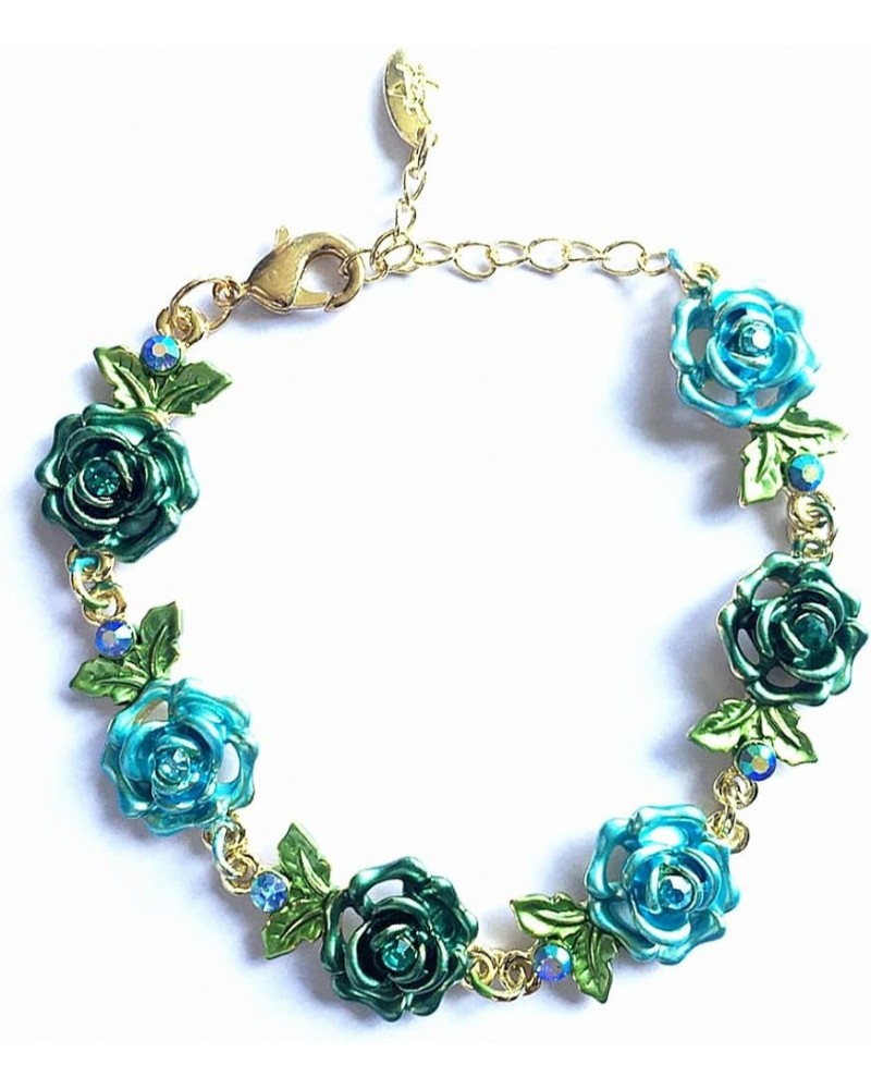 Flower Bracelet,Colorful Link Bracelets Rose Flower Leaf Bangle Bracelet Anklet Cloisonne National Chain Hand Jewelry With Ch...