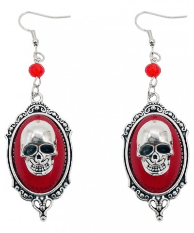 Gothic Skull Cameo Earrings Vintage Red Black Crystal Gem Skeleton Dangle Drop Earrings Punk Rock Skull Head Earrings Gothic ...