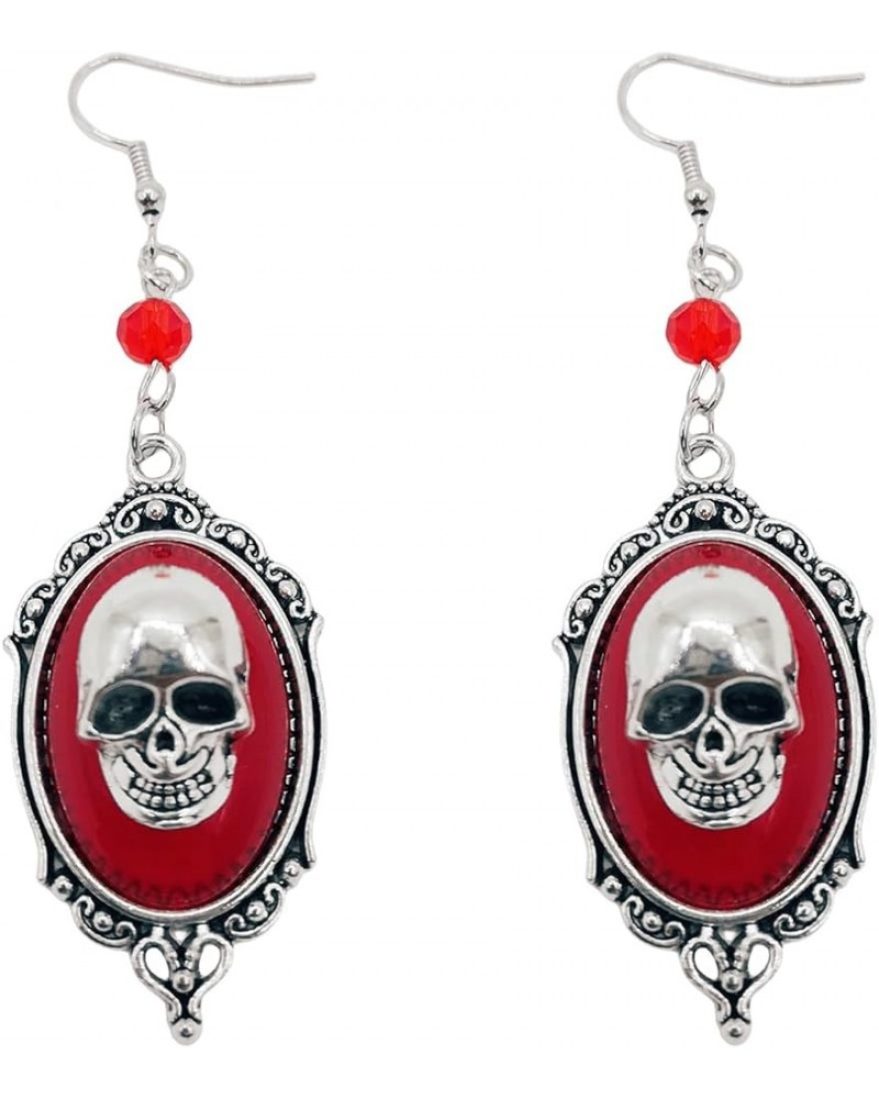 Gothic Skull Cameo Earrings Vintage Red Black Crystal Gem Skeleton Dangle Drop Earrings Punk Rock Skull Head Earrings Gothic ...