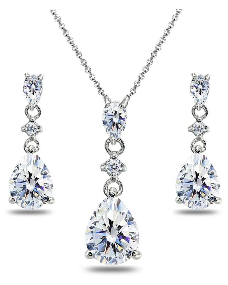 Sterling Silver Pear-Cut Teardrop Dangling Stud Earrings & Necklace Set Made with AAA Cubic Zirconia Sterling Silver $29.67 J...