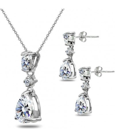 Sterling Silver Pear-Cut Teardrop Dangling Stud Earrings & Necklace Set Made with AAA Cubic Zirconia Sterling Silver $29.67 J...