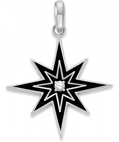 North Star CZ Pendant Necklace in Sterling Silver, Cubic Zirconia, White Red or Black Enamel, Made in America Small Pendant P...