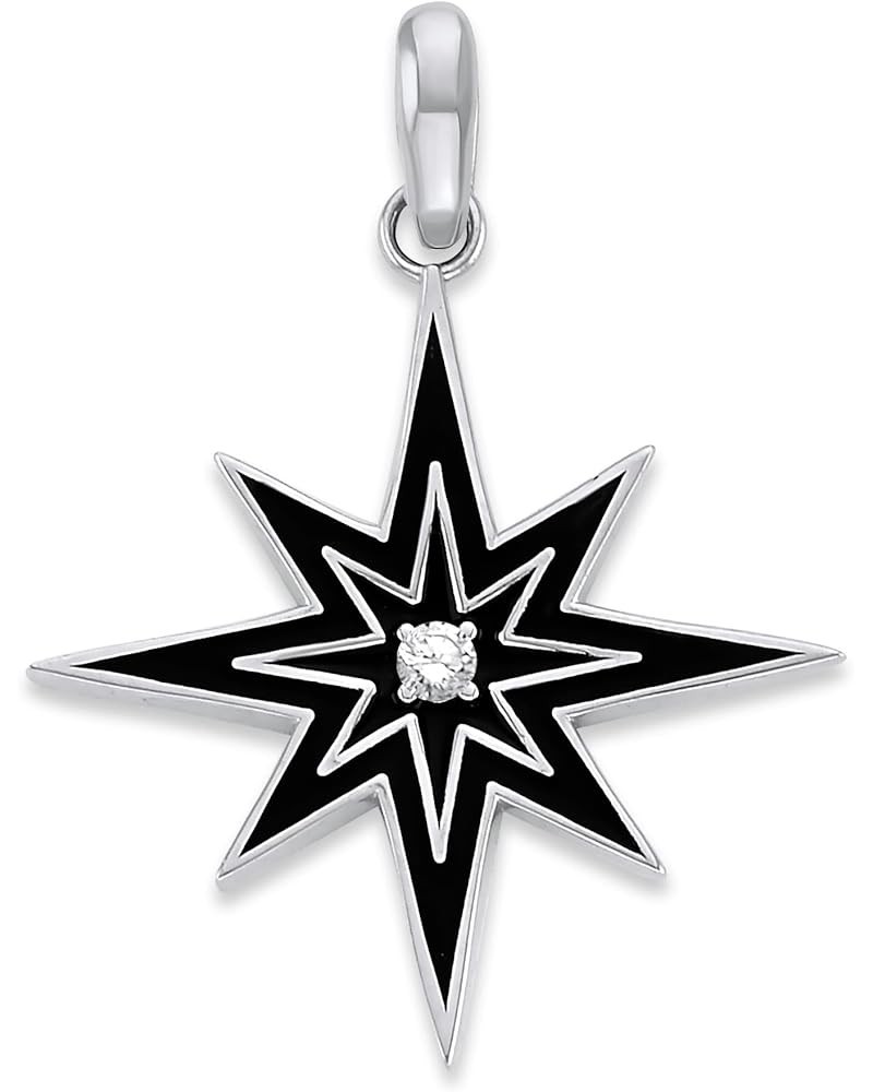 North Star CZ Pendant Necklace in Sterling Silver, Cubic Zirconia, White Red or Black Enamel, Made in America Small Pendant P...