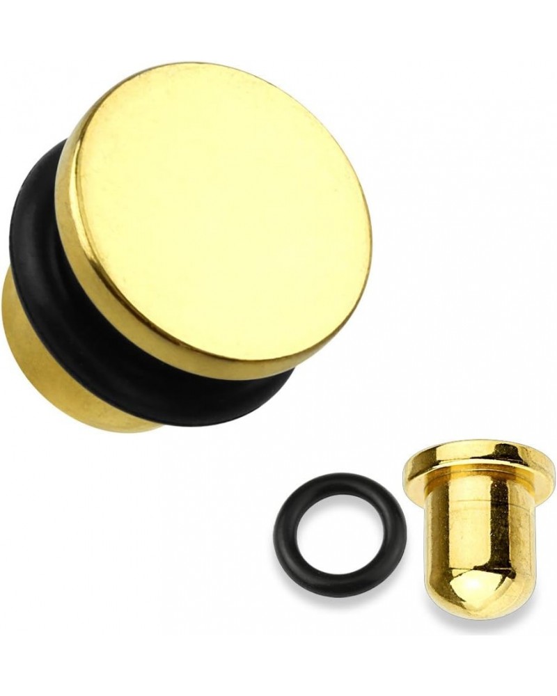 FLAT TOP TITANIUM IP 316L SURGICAL STEEL SINGLE FLARED PLUGS WITH O-RING (SOLD PER PAIR) Gold $12.41 Body Jewelry