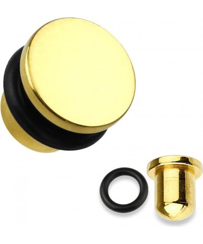 FLAT TOP TITANIUM IP 316L SURGICAL STEEL SINGLE FLARED PLUGS WITH O-RING (SOLD PER PAIR) Gold $12.41 Body Jewelry