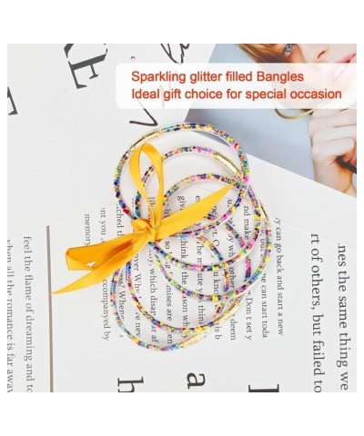 5PCS Glitter Jelly Bangles Bracelets Set for Women Glitter Filled Jelly Silicone Bracelets for Girls Bead Circumference 7.5 I...