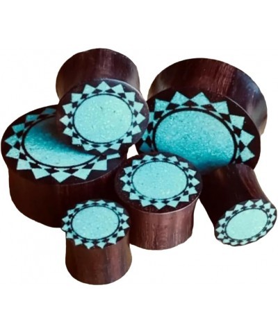 PAIR of Crushed Turquoise Tribal Sunburst Inlaid Wood Saddle Plugs - Gauges 00g - 1 0000g (12mm) $11.23 Body Jewelry