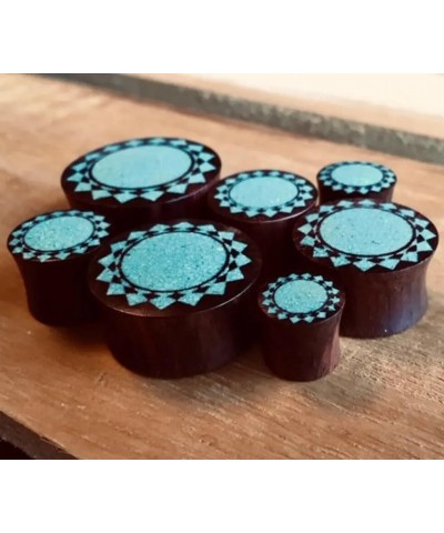 PAIR of Crushed Turquoise Tribal Sunburst Inlaid Wood Saddle Plugs - Gauges 00g - 1 0000g (12mm) $11.23 Body Jewelry