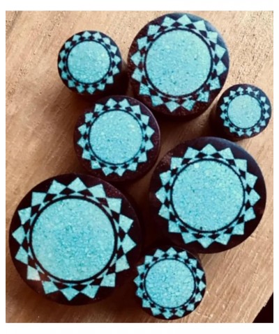 PAIR of Crushed Turquoise Tribal Sunburst Inlaid Wood Saddle Plugs - Gauges 00g - 1 0000g (12mm) $11.23 Body Jewelry