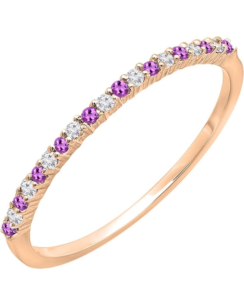 Round Amethyst & White Diamond Ladies Stackable Thin Matching Wedding Band | Available in 10K/14K/18K Gold Ring Size 5 in 10K...