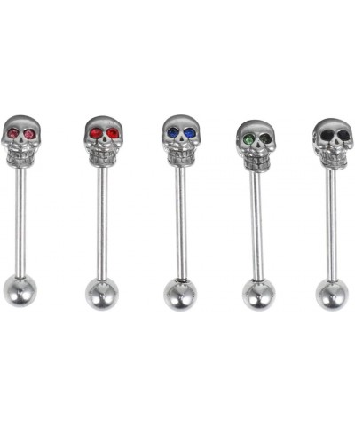 5 Pcs Stainless Steel Skull Diamonds Tongue Rings Barbell Piercing Tongue Bars Body Percing Jewelry Mixed Color for Halloween...